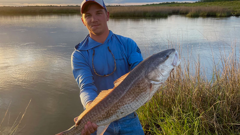 Ian LeBlanc caught this beautiful redfish on April 14, 2022 down in Port Sulphur while he was bank fishing with some friends.