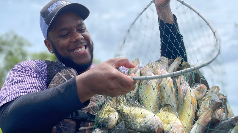 Tarvarious Haywood, an anchor with WGMB Fox 44 in Baton Rouge, went on his first sac-a-lait fishing trip on June 11 in south Louisiana with YouTuber Kendall Frederick.
