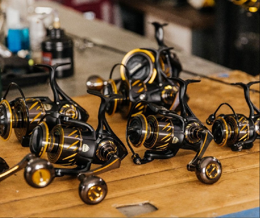 This tabletop full of new Penn Authority saltwater spinning reels will put lots of saltwater fish in trouble.