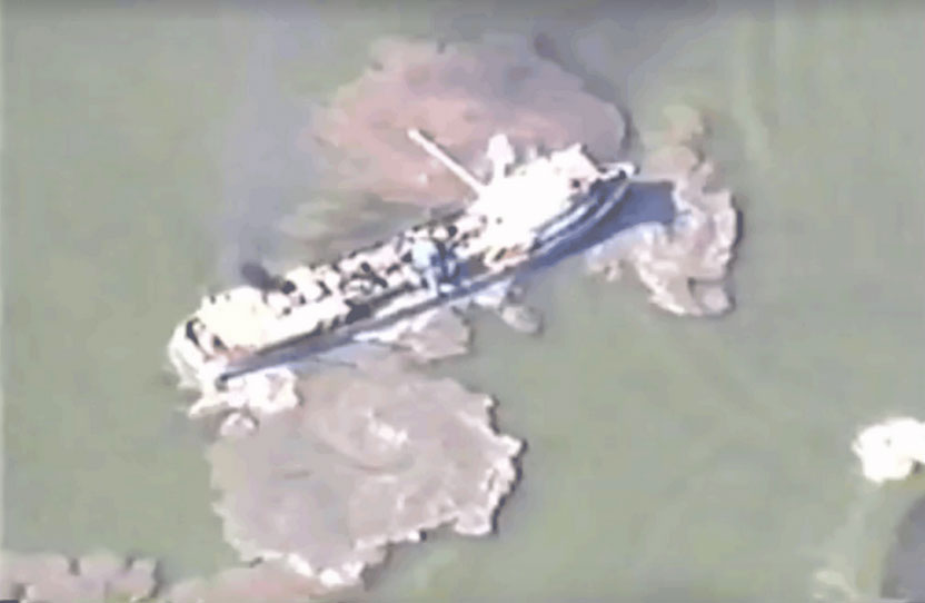 This aerial photo, although blurry, shows the kind of extreme damage that pogie harvesting causes in shallow water near the coast. (Photo courtesy CCA)