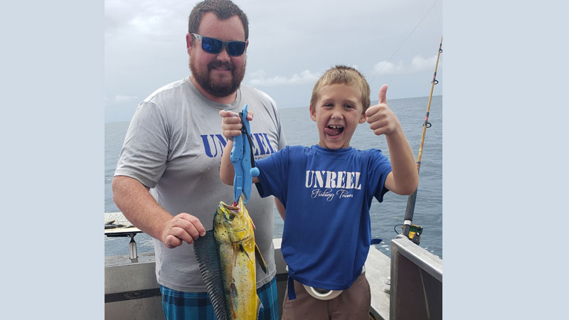 Seven-year-old Wyatt Trahan took his first offshore trip in the Gulf of Mexico with the Unreel fishing team.