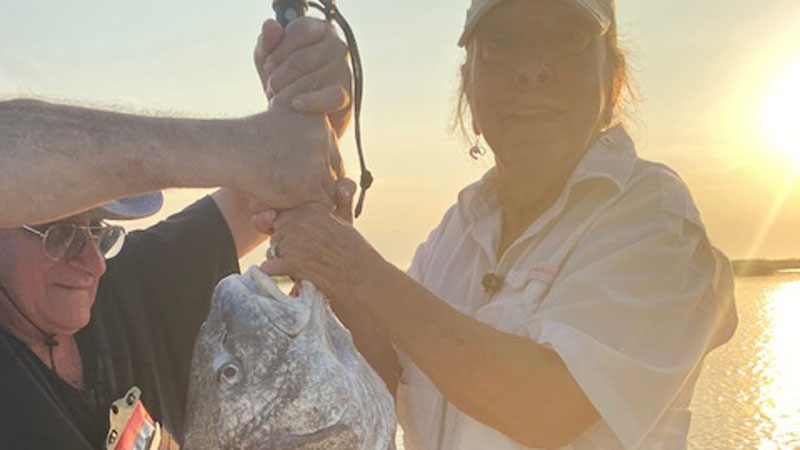 Lisa Sambola caught and released this 40-pound drum on a fishing trip at the Rigolets.