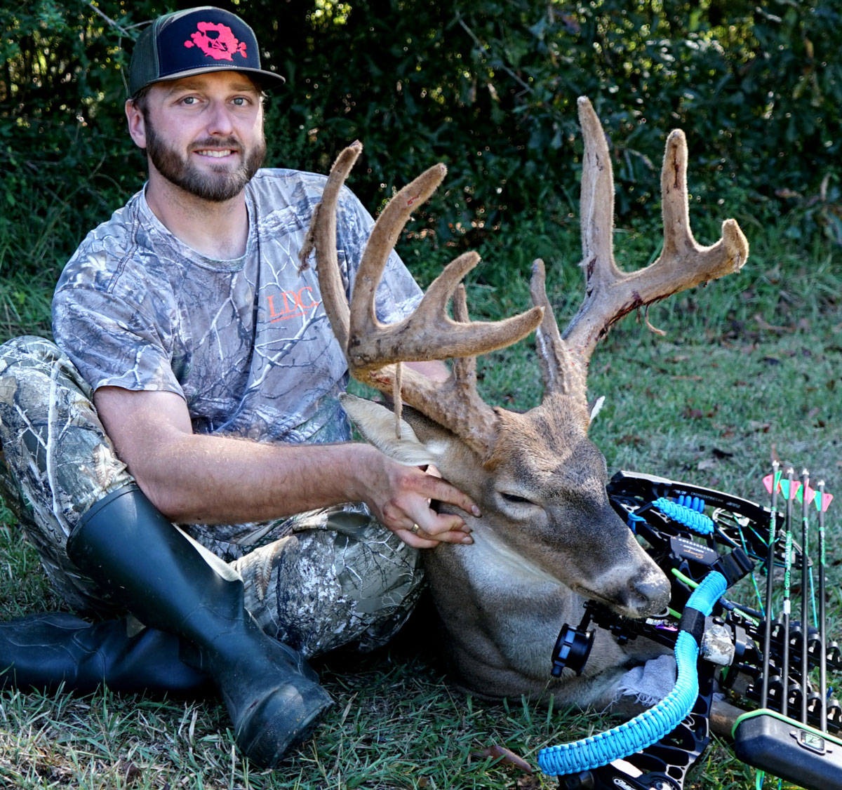 Tyler Perritt with the 9-point buck he killed in West Feliciana Parish on the opening day of archery season.