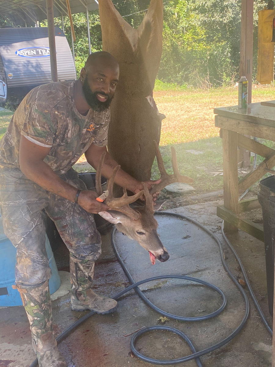 Melvin Brown Jr.'s 9-point buck with its horns covered in velvet was killed with a compound bow and arrow the morning of Sept. 16 just across the Louisiana state line.