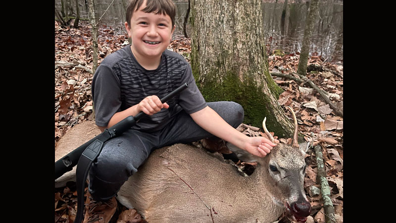 Lane Maxwell killed his first buck, a spike, in Morehouse Parish. He made a perfect shot with his 7mm-08.