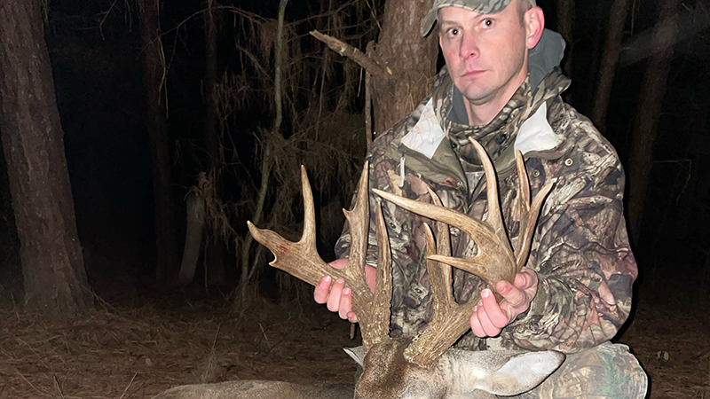 Cory Edwards of East Feliciana Parish with his big buck killed in East Feliciana Parish on Dec. 18, 2022.