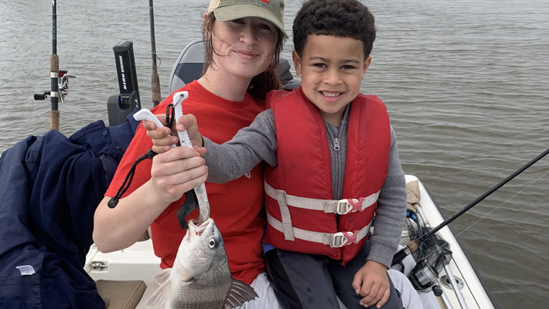 Mom and son day fishing
