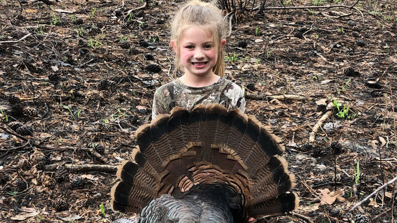Anna Rhorer, 6, shot her first turkey in Homochitto National Forest with her dad on March 10.