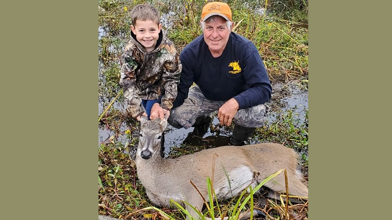 Sawyer Stroud, 6, harvested his first deer on a hunt with his grandfather, David Mannina, on Nov. 25, 2022.