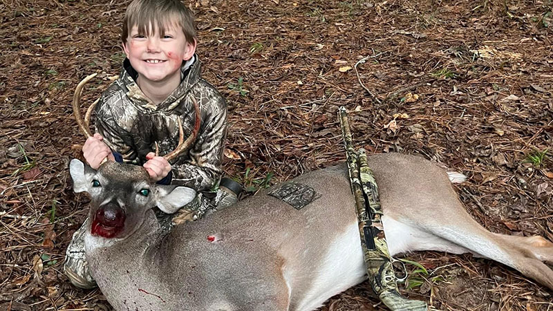 Jace Newland with his first deer killed Nov. 19, 2022 on only his second hunt.