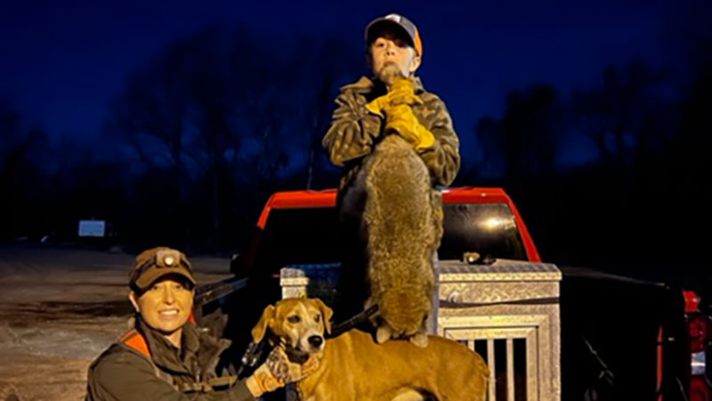 Whitney Ward, her son Jack Henry, and Stormy with a 20.5-pound Madison Parish coon on Jan. 6, 2023.
