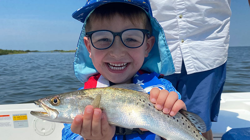Ridge Guillory of Lafayette caught his first speckled trout in Grand Isle on June 8, 2023.