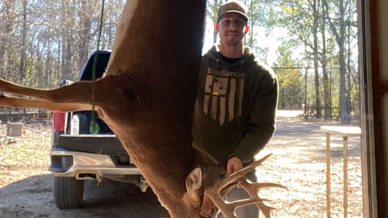 Sean Bergeron got this 9-point buck as it was working a hot doe in St. Francisville, La., on Dec. 24, 2022.
