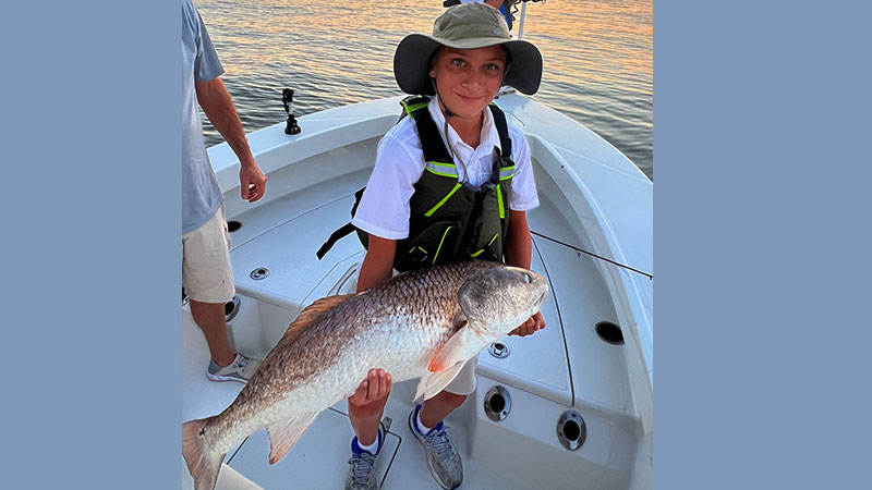William Fernandez caught this redfish in Cocodrie on Aug. 19, 2023. He was fishing a live minnow on the bottom.