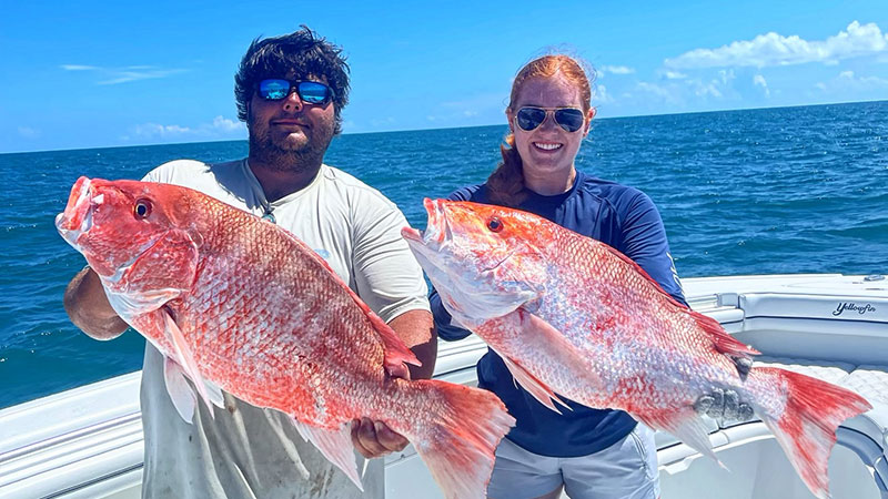 Seth Boudreaux and Macie Billings with some red snapper caught out of Hackberry, La.
