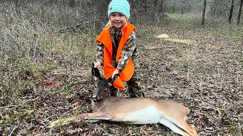 Hollis Kate Musgrove with her first deer killed in West Carroll Parish on Dec. 16, 2022.
