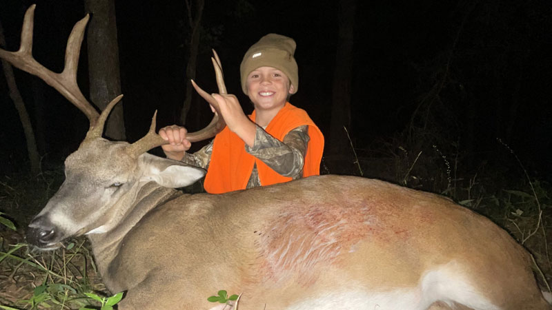 Grey Weir, 8, killed his second and best buck during the youth hunt weekend 2023 hunting in Red River Parish with his family!