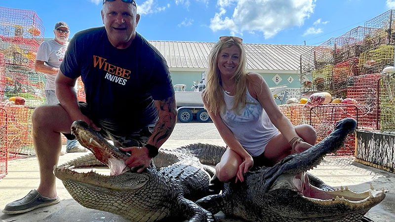 10ft and 11ft alligators killed 9/30/23 by Swamp Wife Jen along side husband Ronnie Adams from Swamp People.