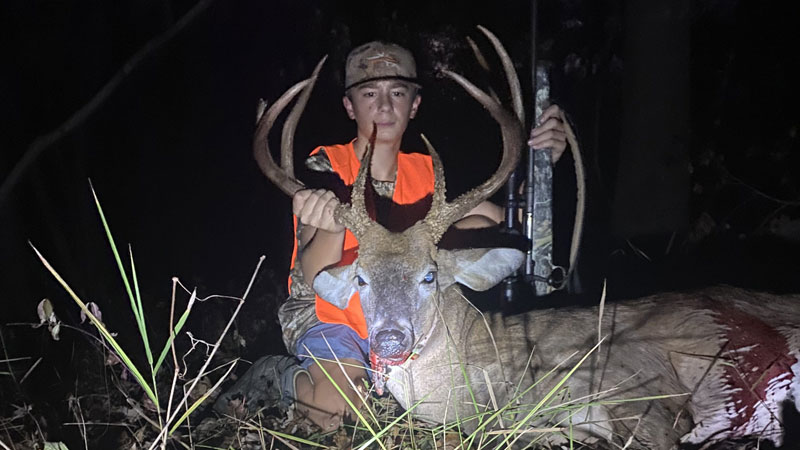 Drake Burchfield was having a uneventful hunt on some Concordia Parish public land for the youth hunt until this big 8-point decided it was time to feed.