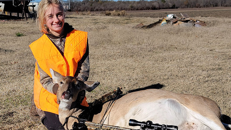 Annabell Moheng, 12, got her first deer in Madison Parish on Dec. 17, 2023.