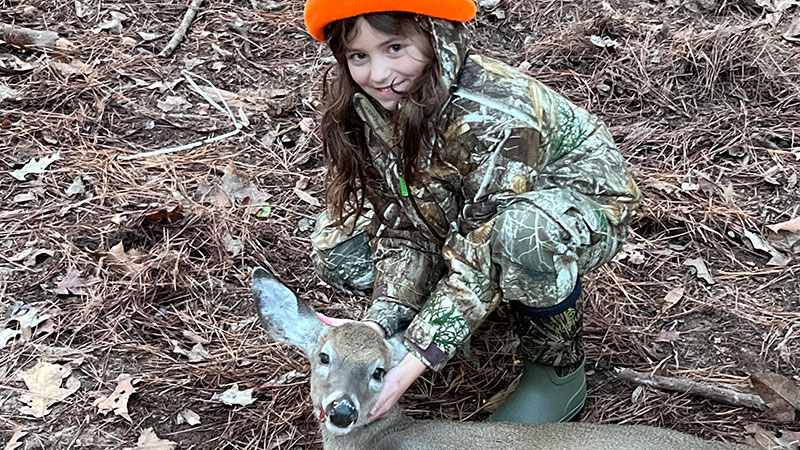 Ten-year-old Jasey Moxley got her first deer while hunting with her Poppy in Pride, La.