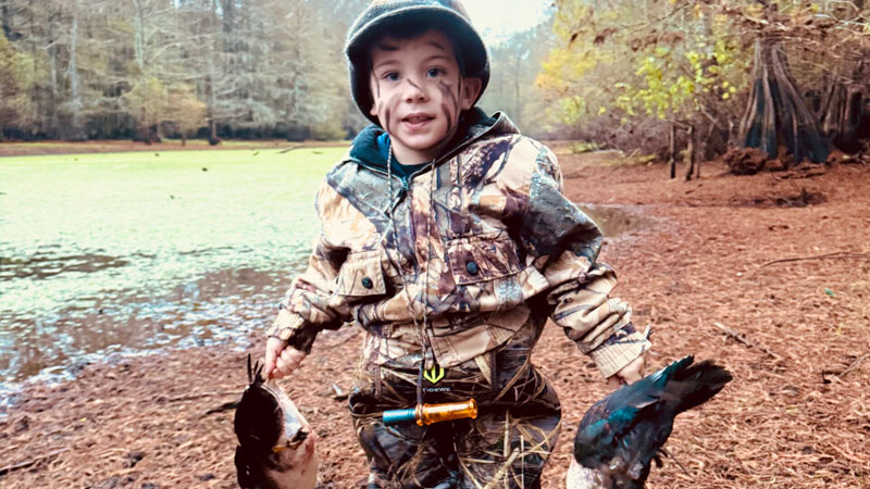 Four-year-old Collins Bordelon during his first duck hunt of the 2025-2026 hunting season in Bordelonville, La.