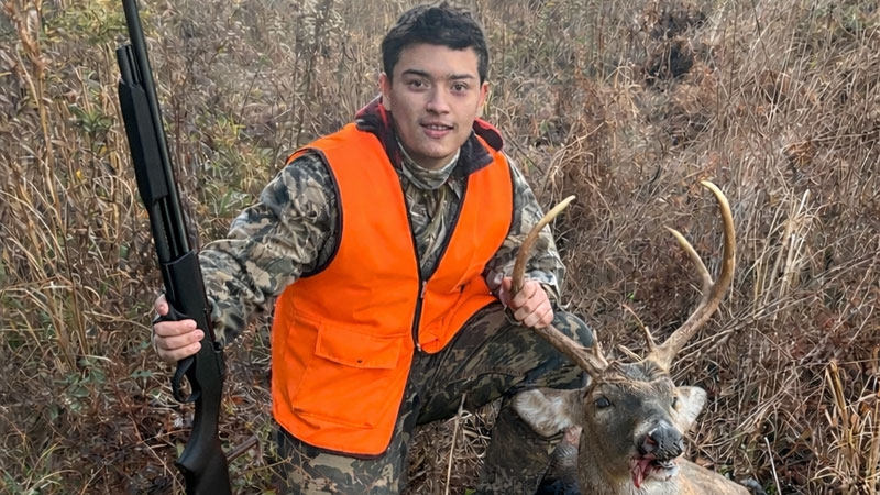 Gabriel Macias killed his first big 7-point buck with a 12 gauge shotgun on Dec. 20, 2025.