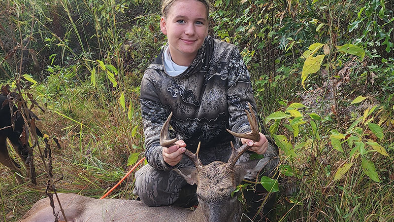 Laynee Wilson, 13, with a buck taken her first time hunting by herself on Oct. 18, opening day of gun season, on family land in Beauregard Parish