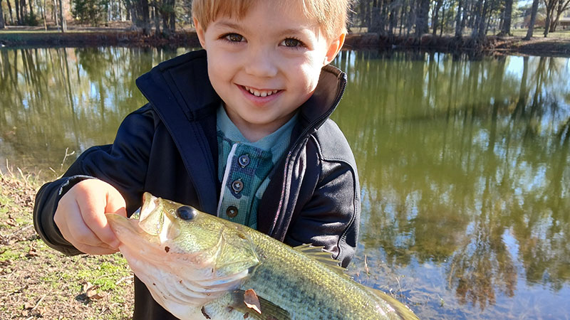 Four-year-old David Justice caught his first fish at his grandparent's pond in Morehouse Parish in November.