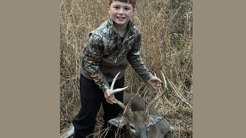 Chandler Crews, 8, harvested this 8-point on a hunt with his grandpa on Dec. 29, 2025.