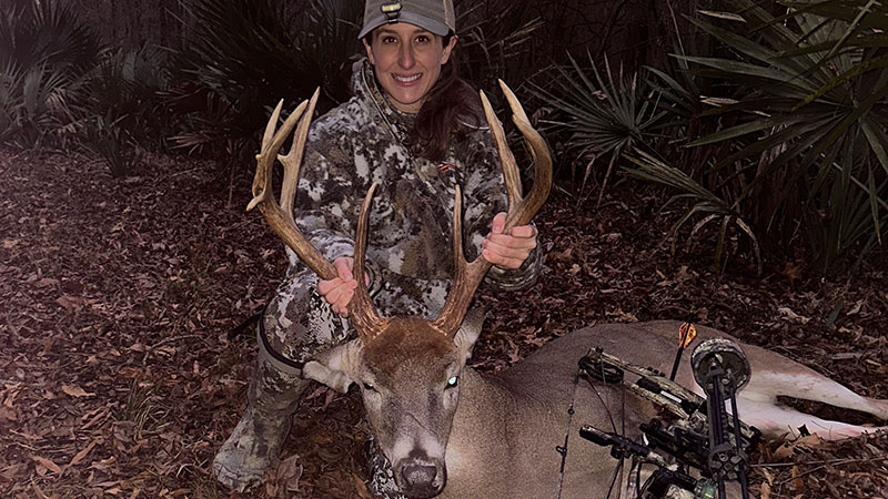Alden Kizer McGee with her giant New Year's 2026 bow buck.