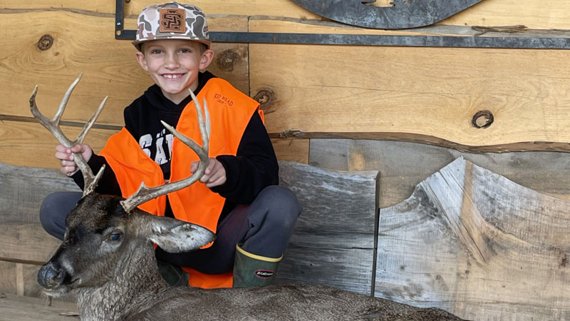 Lawson Badeaux, 8, harvested his first deer while hunting with his dad in Lorman, Miss.