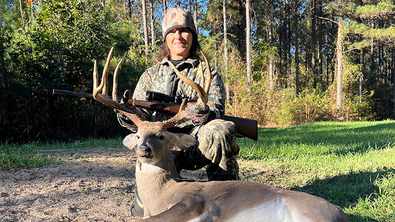 Tammy Curry with her big buck taken in Sabine Parish, Area 2, on Nov. 10, 2025.