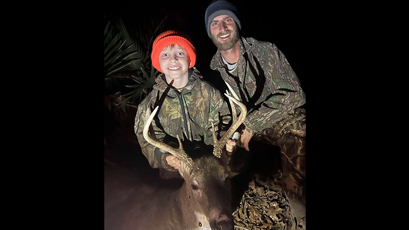 Timber Havard, 9, with the Tensas Parish buck he got on Jan. 1, 2026.