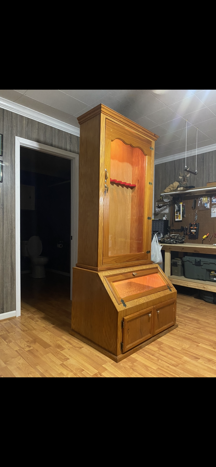 Custom built oak gun cabinet