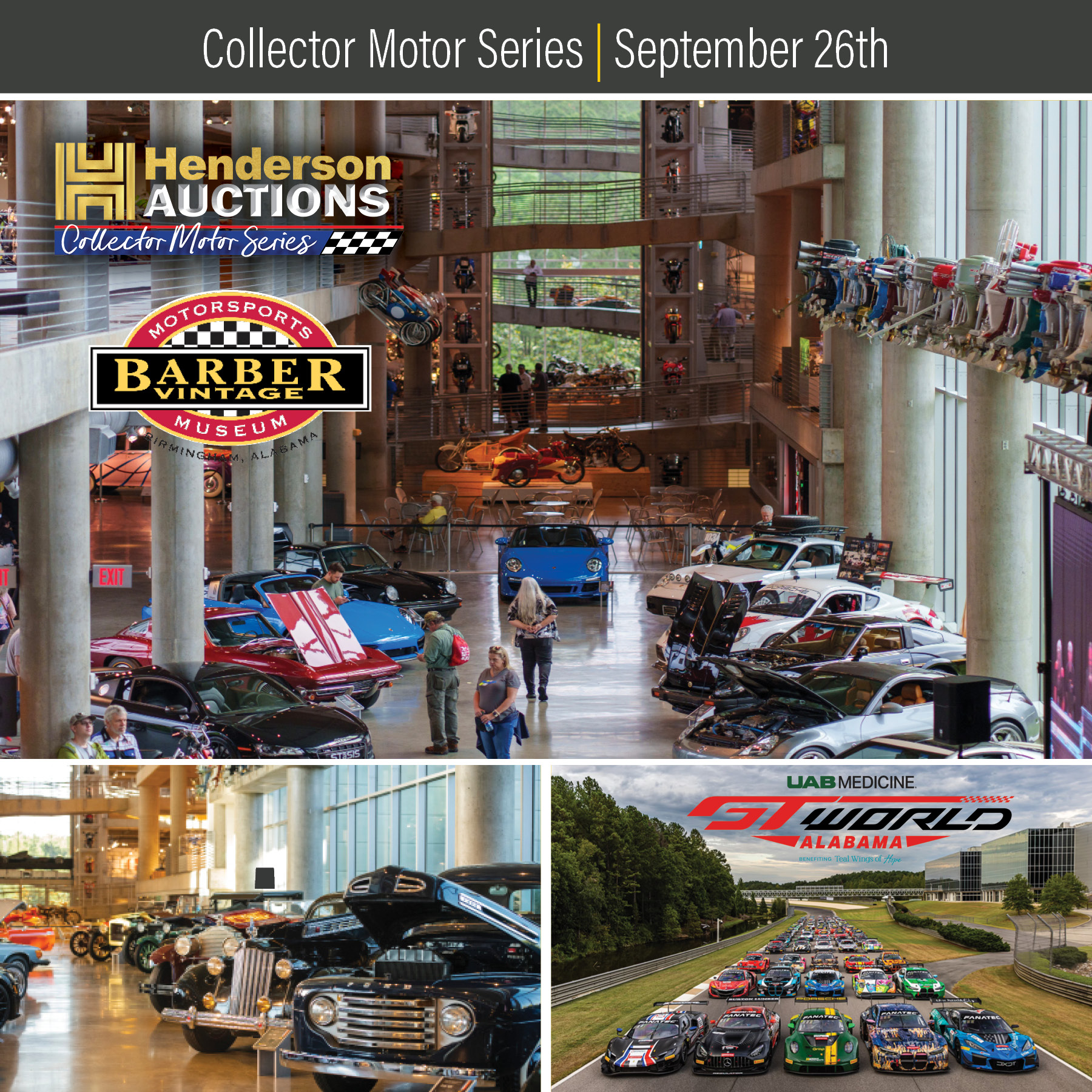 9.26.26 | Collector Motor Series Live Auction | Barber Motor Sports Museum | SRO GT Car Races | Saturday, September 26, 2026 | 7pm
