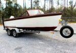 4.30.26 | #9547 • CLASSIC 18’ WOODEN RUNABOUT BOAT w/ JOHNSON 115 FASTSTRIKE, TRAILER & COVER