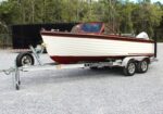4.30.26 | #9547 • CLASSIC 18’ WOODEN RUNABOUT BOAT w/ JOHNSON 115 FASTSTRIKE, TRAILER & COVER