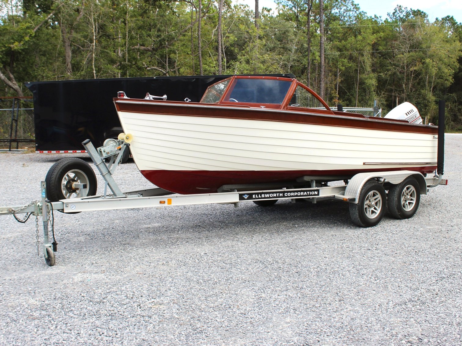 4.30.26 | #9547 • CLASSIC 18’ WOODEN RUNABOUT BOAT w/ JOHNSON 115 FASTSTRIKE, TRAILER & COVER