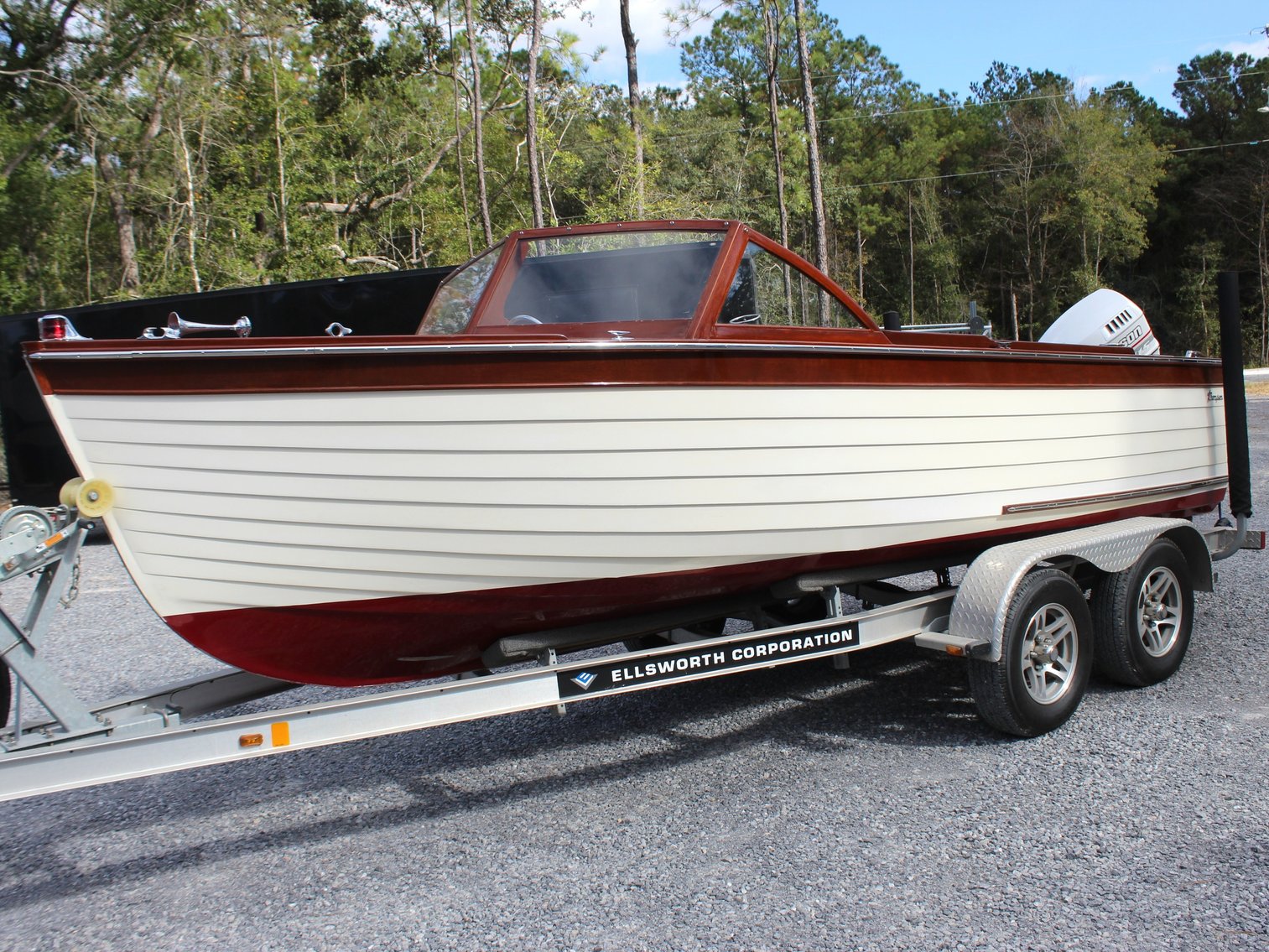 4.30.26 | #9547 • CLASSIC 18’ WOODEN RUNABOUT BOAT w/ JOHNSON 115 FASTSTRIKE, TRAILER & COVER