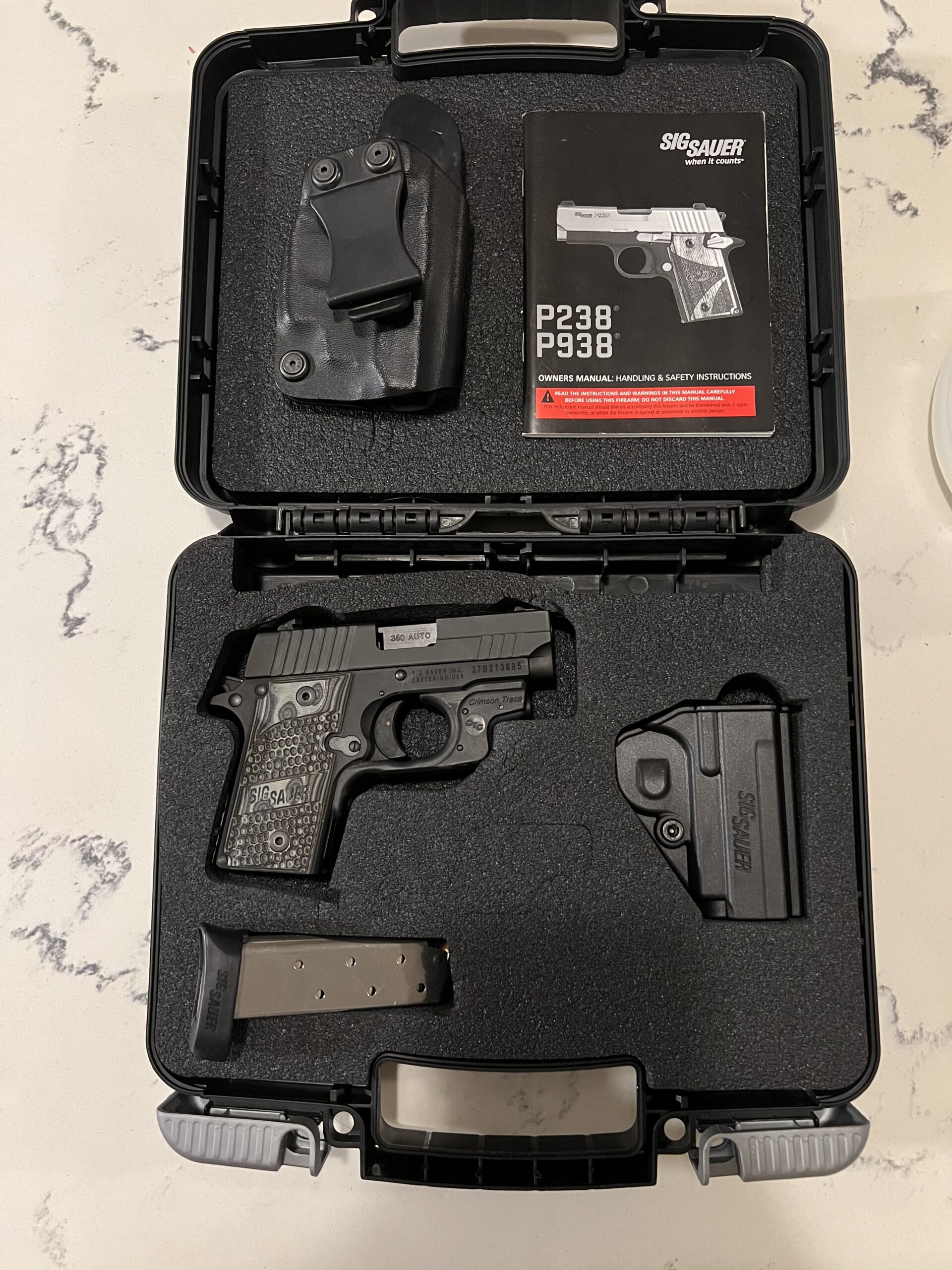 Sig Sauer .380 with Tritium Night Sights and Laser with 2 Kydex holsters and original carry case