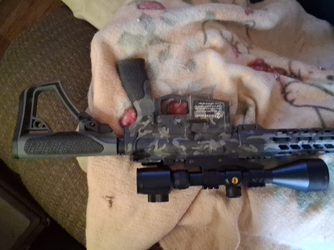 Rex Armory AR-15 with scope 45° angle sights about 10:30 round mags full of green tip ammo the best of everything