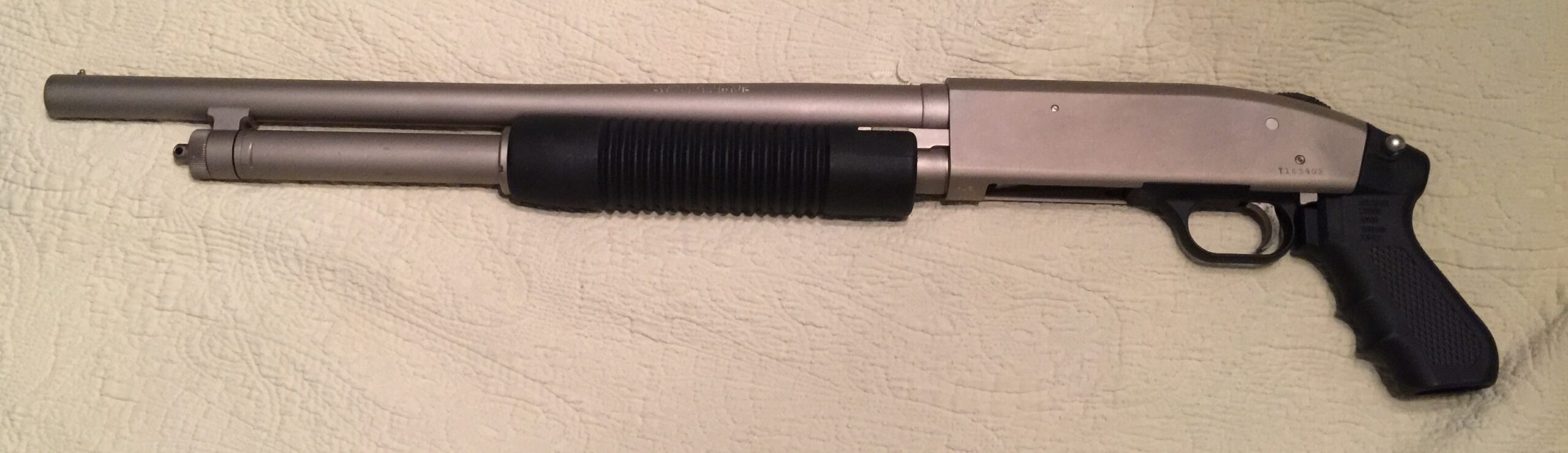 MOSSBURG 500 MARINER 12G PUMP, NICKLE, PISTOL GRIP