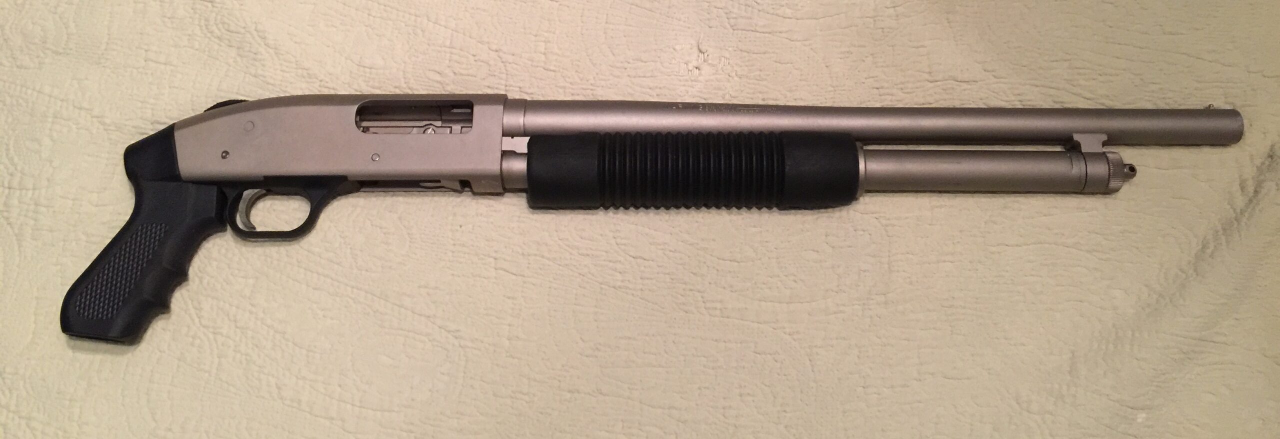 MOSSBURG 500 MARINER 12G PUMP, NICKLE, PISTOL GRIP
