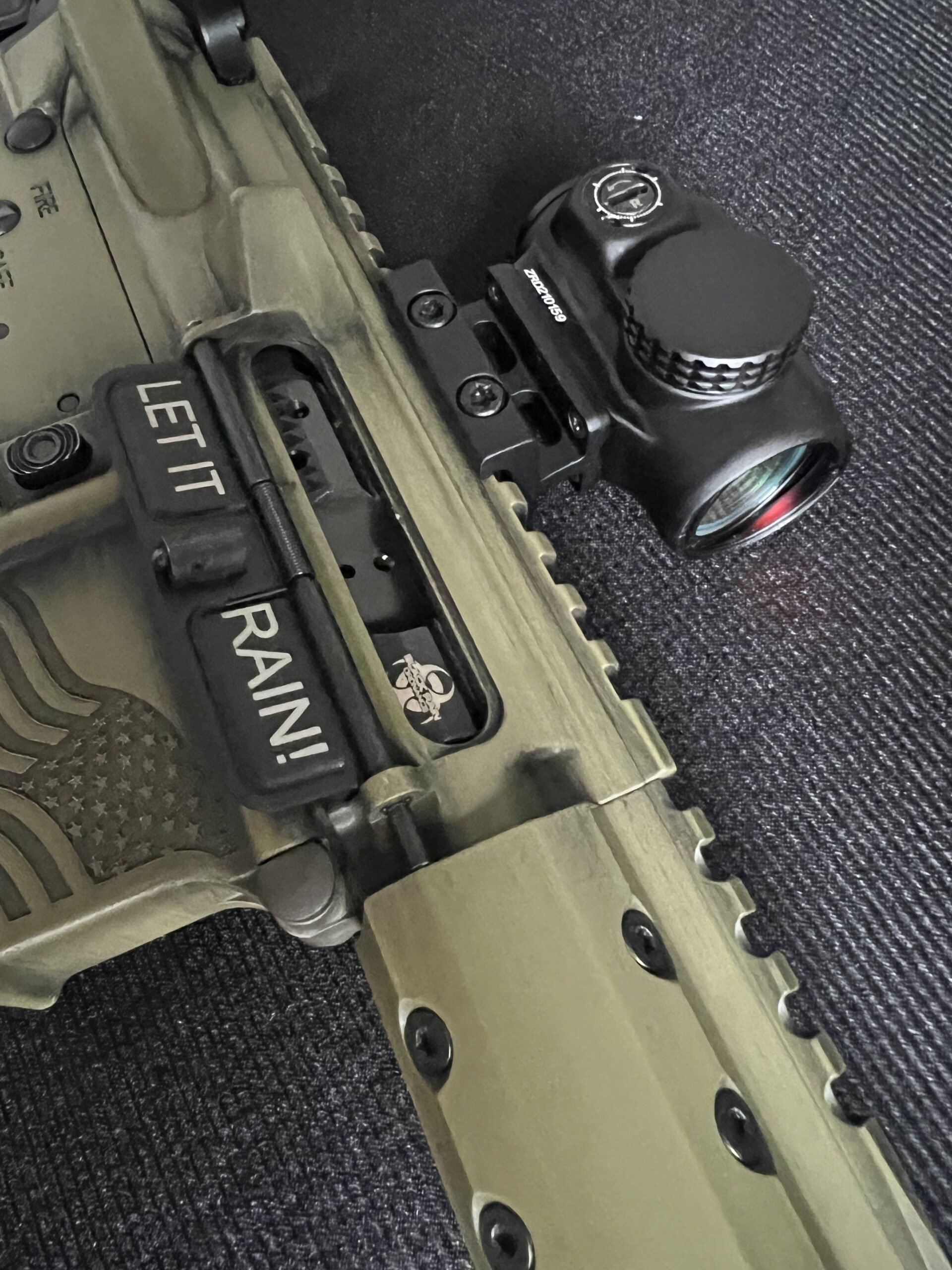 Black rain ordnance fallout American flag edition 5.56 with Burris red dot