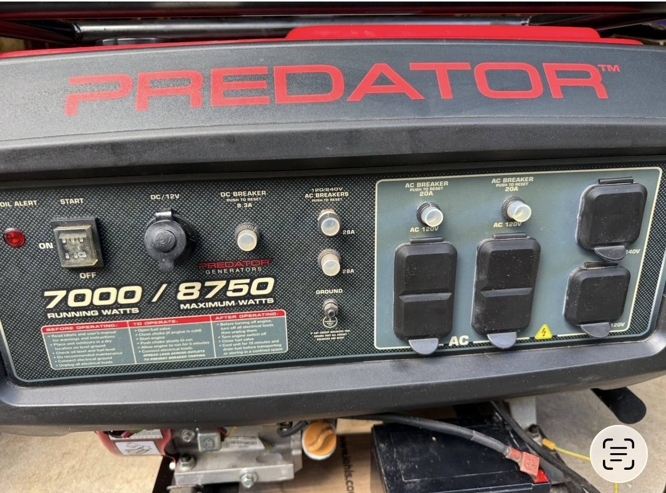 Predator 8750 watt Generator electric start