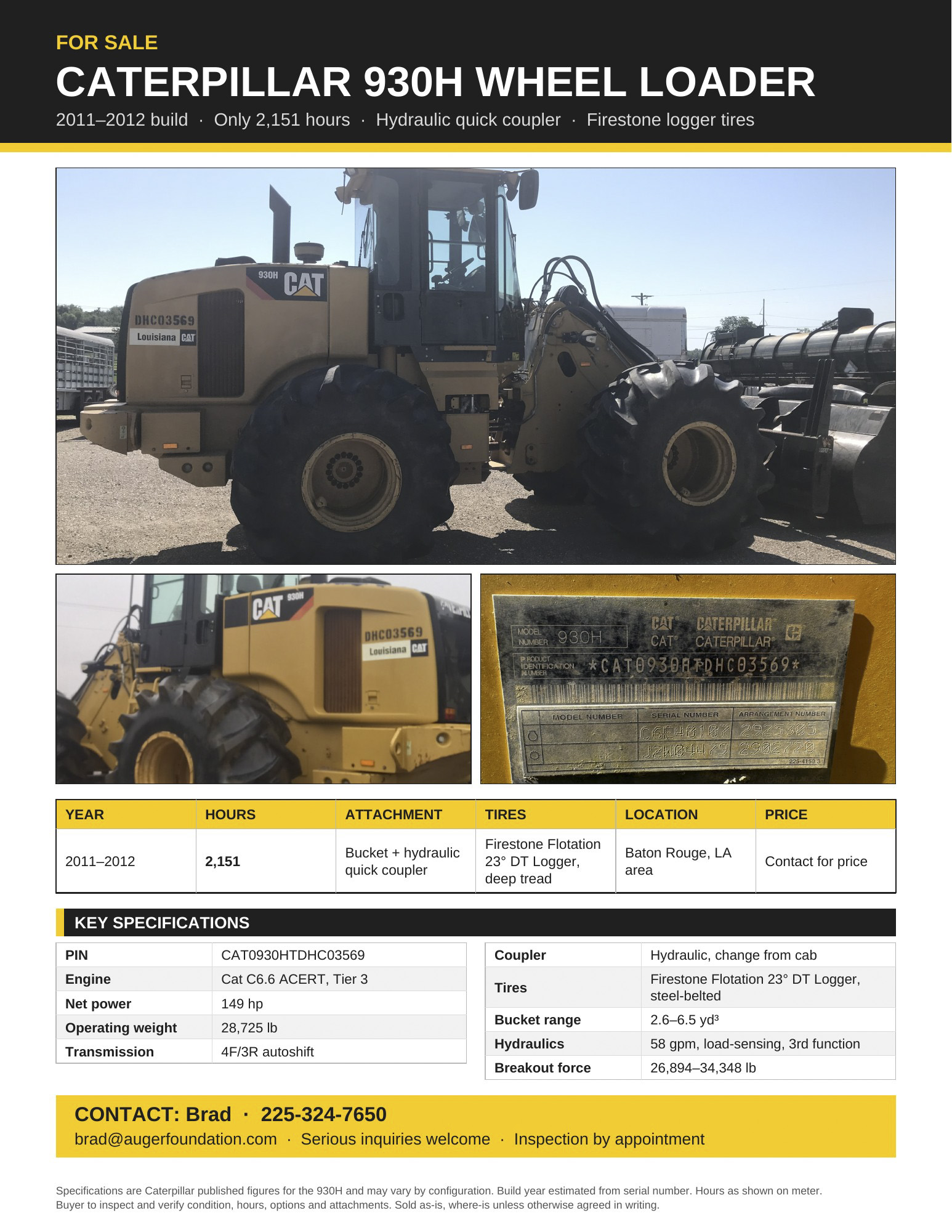 2012 Caterpillar wheel loader 930H with floatation tires