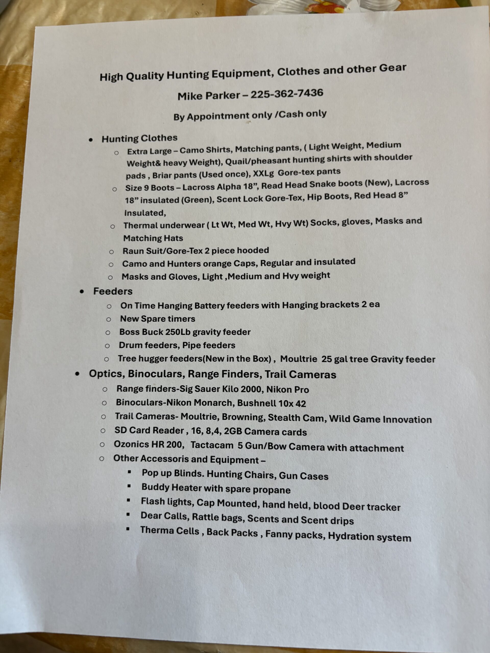 Hunting equipment- See Extensive list-