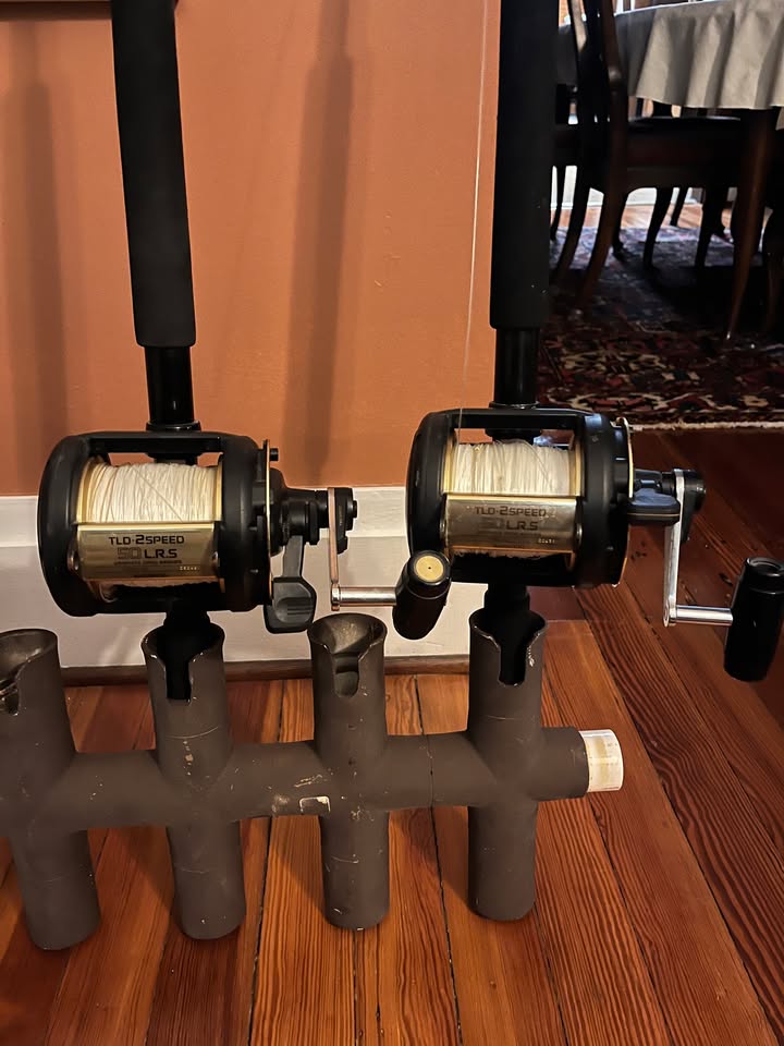 Pair TLD 50 LRS 2-Speed reels on Ugly Stick stand up roller rods